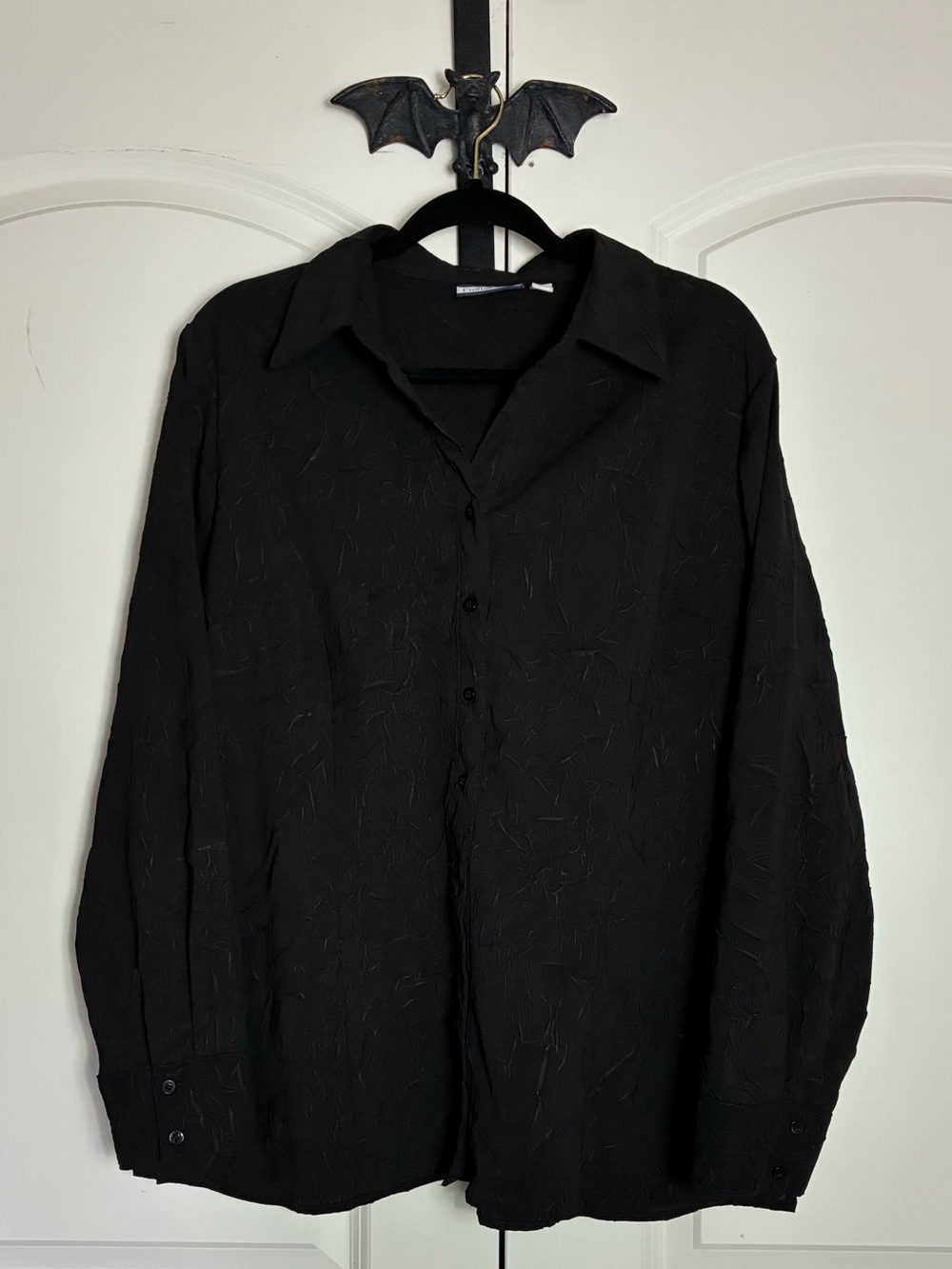 Croft & Barrow Black Stretch Shirt with Collar Textured Button Down size XL